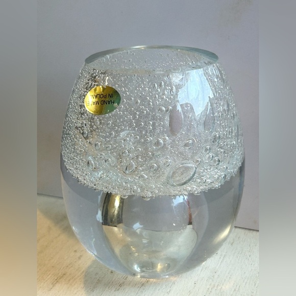 Handmade Polish Art Glass Bubble Candle Holder Clear Votive Modern Decor - Picture 7 of 10